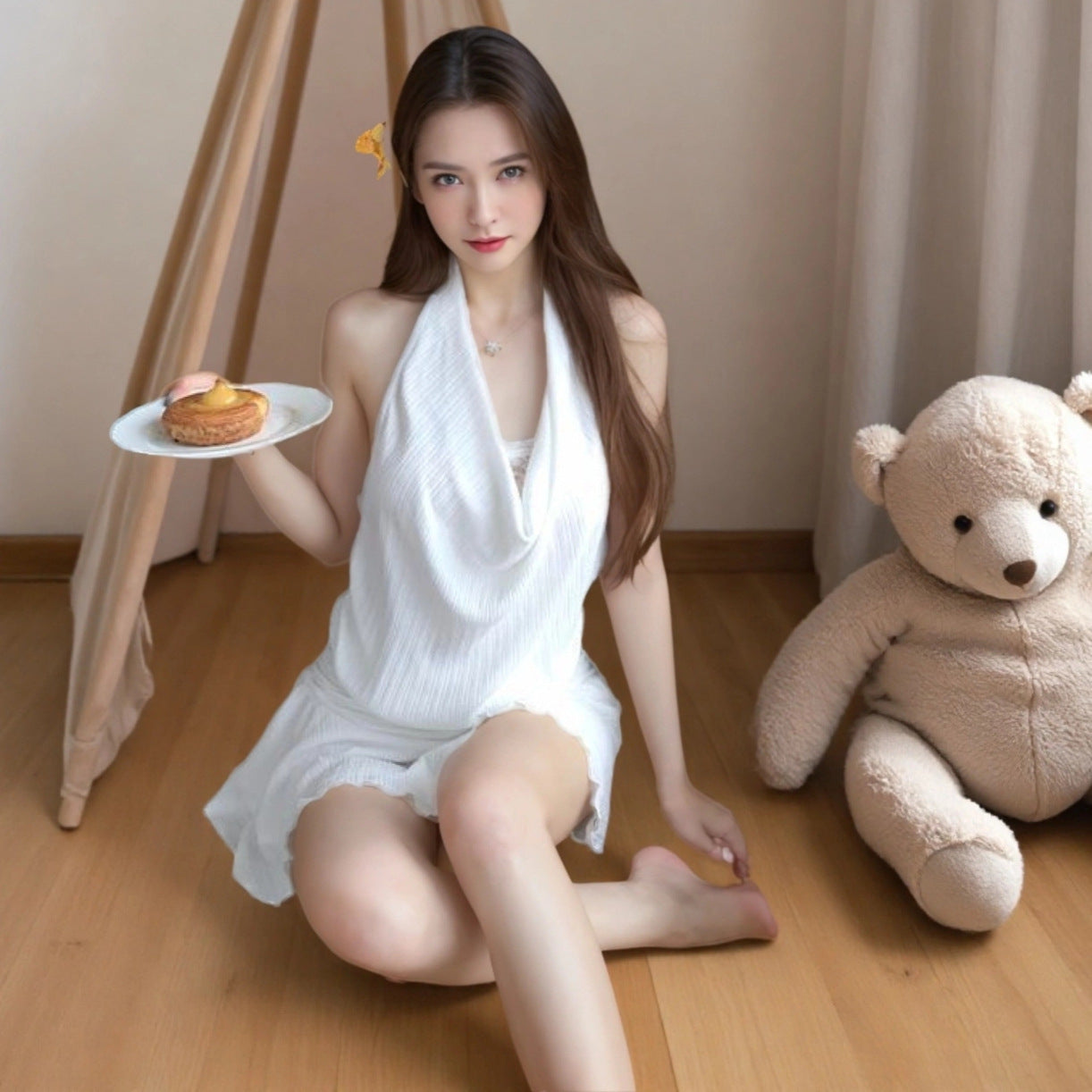 White Halter Backless Dress