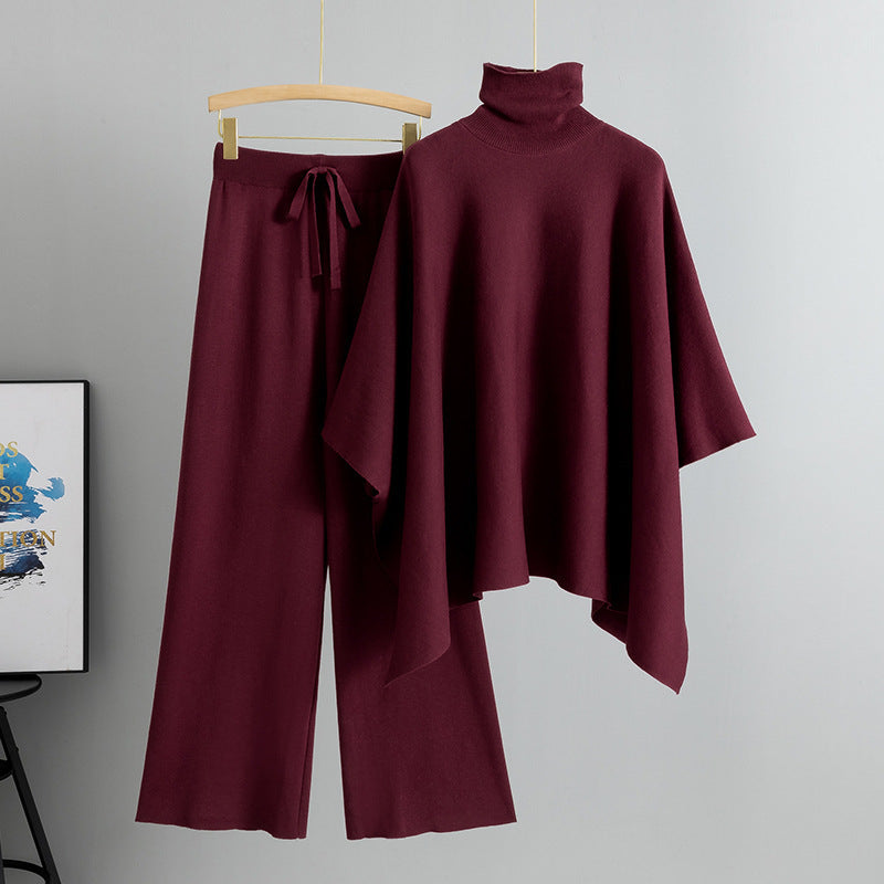 Elegant Turtleneck Cape Wide-Leg Outfit