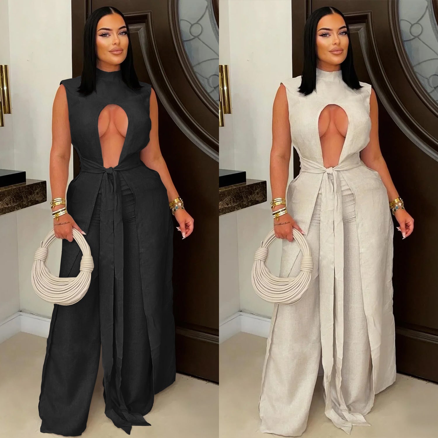 Lace-Up Sleeveless Trousers Suit