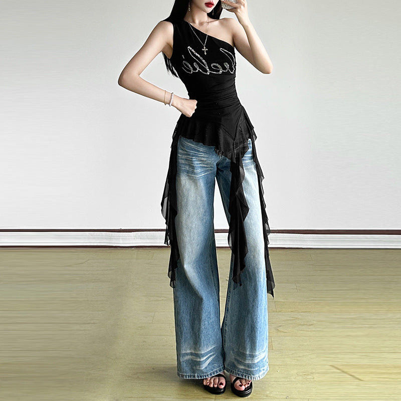 Shoulder Top Irregular Hem Women