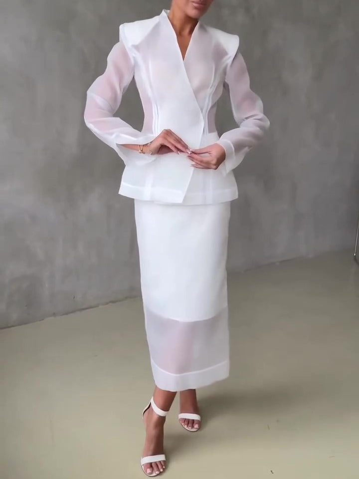 Organza Blazer Sheer Skirt Set