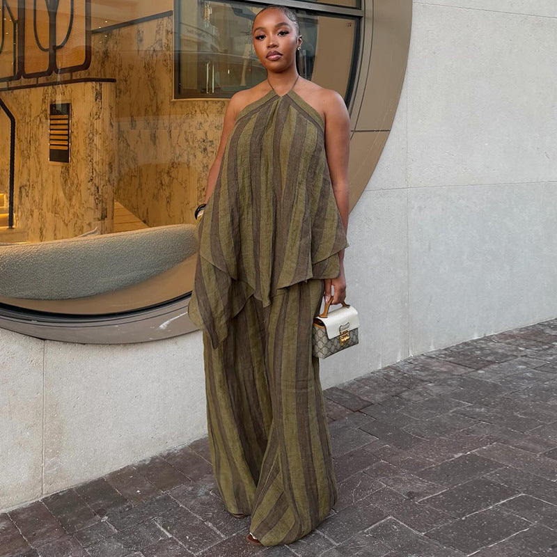 Asymmetrical Top And Wide-leg Trousers Set