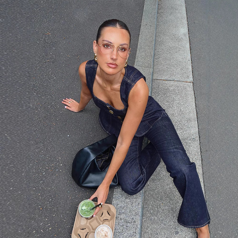 Casual Single-breasted Denim Pants