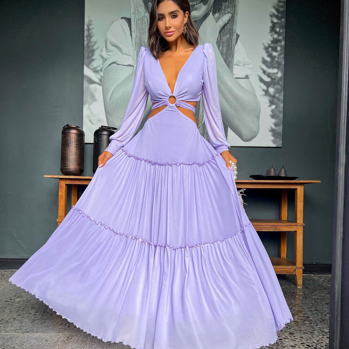 Deep V Neck A-Line Dress Women