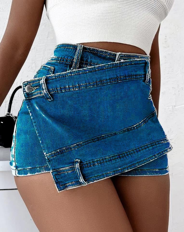 Asymmetrical Wrap Denim Skort