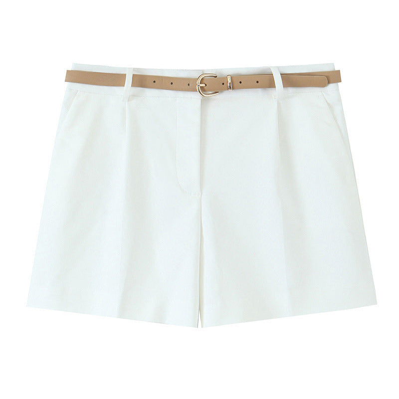 Two-Tone Belted Pleated Shorts