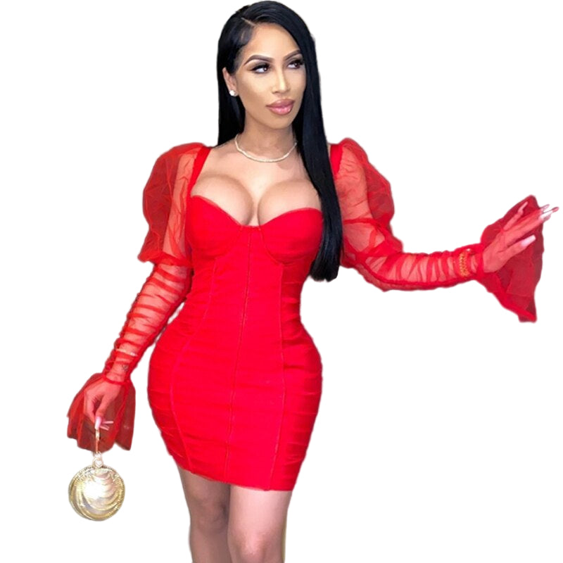 Bag Hip Dress Mesh Sleeves