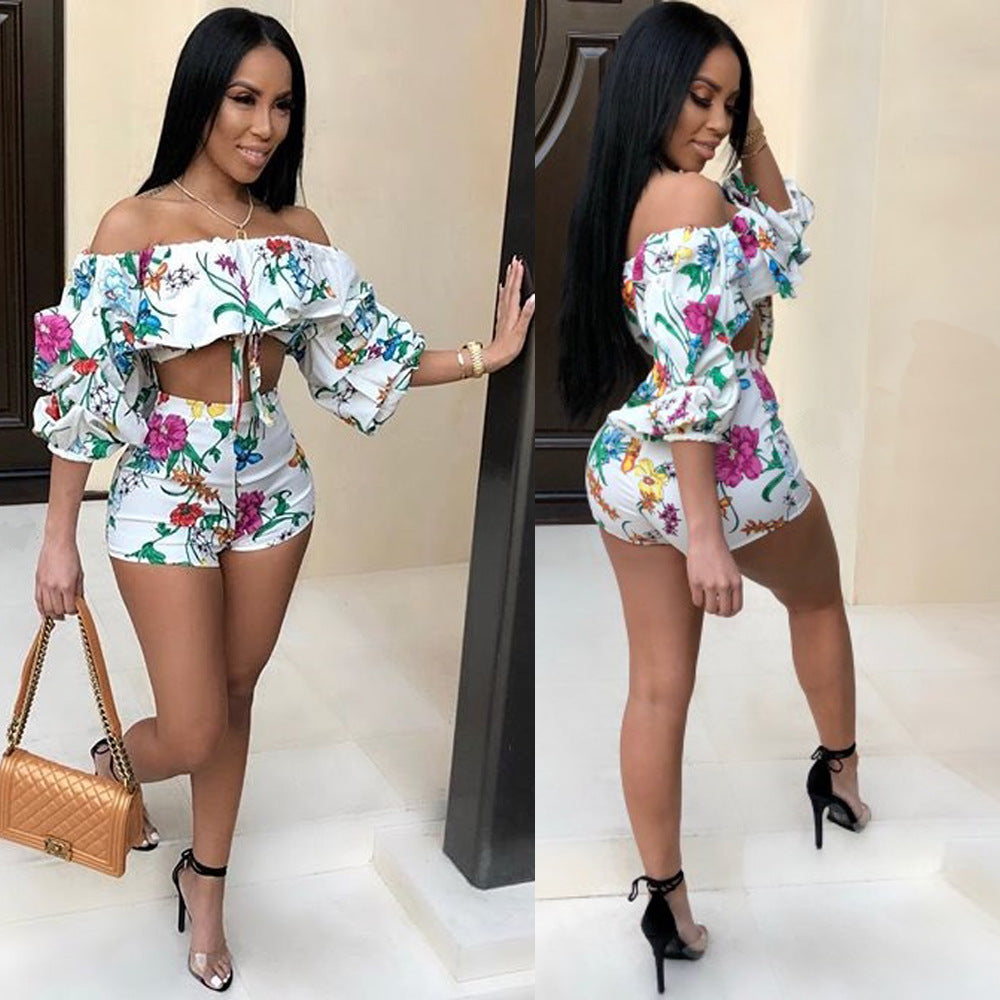 Sexy Printed Puff Sleeve Set