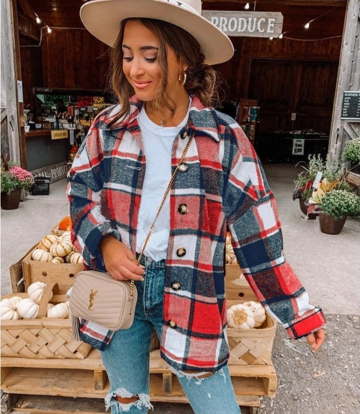 Loose Plaid Shirt Jacket Women