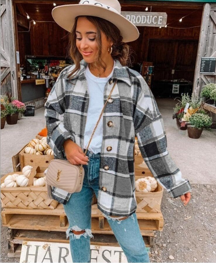 Loose Plaid Shirt Jacket Women