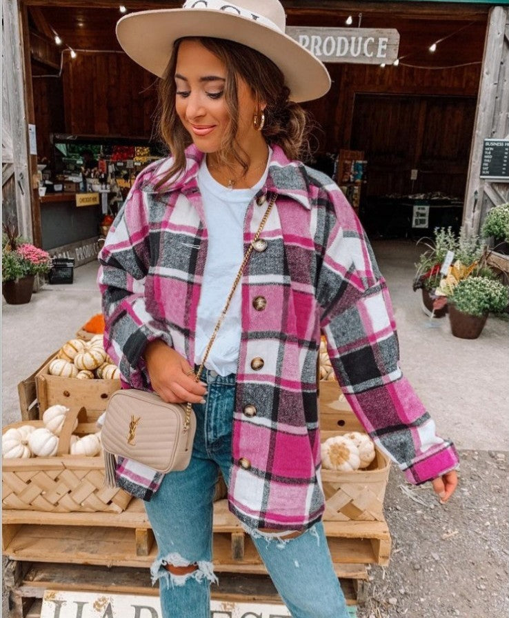 Loose Plaid Shirt Jacket Women