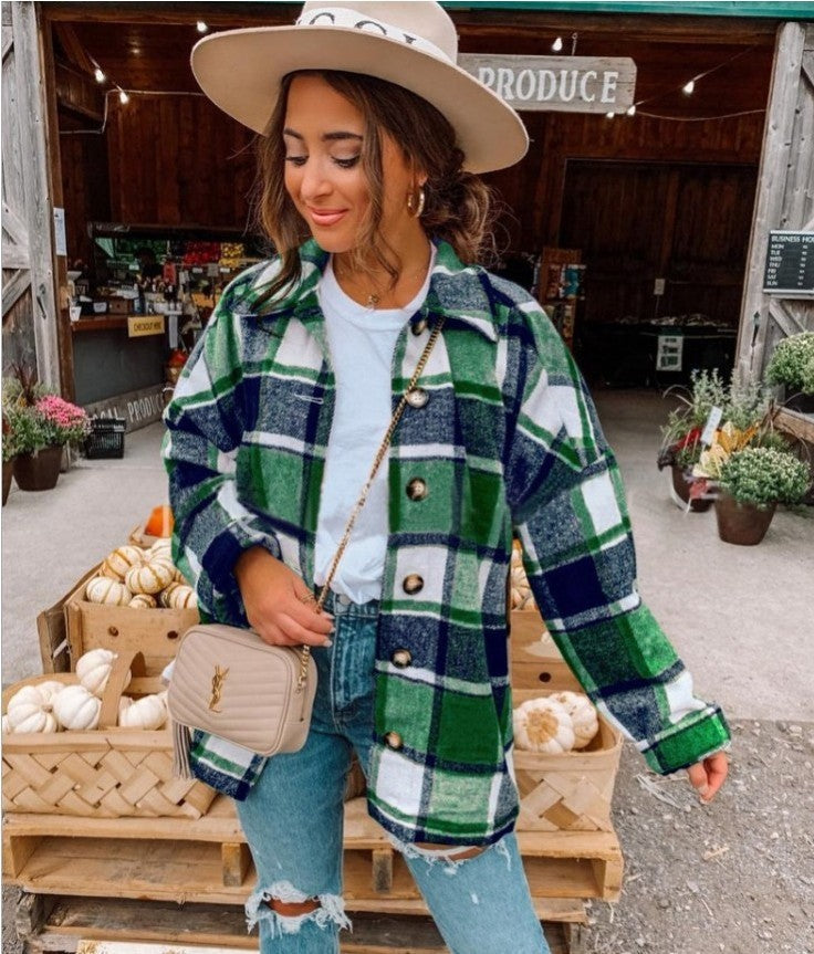 Loose Plaid Shirt Jacket Women