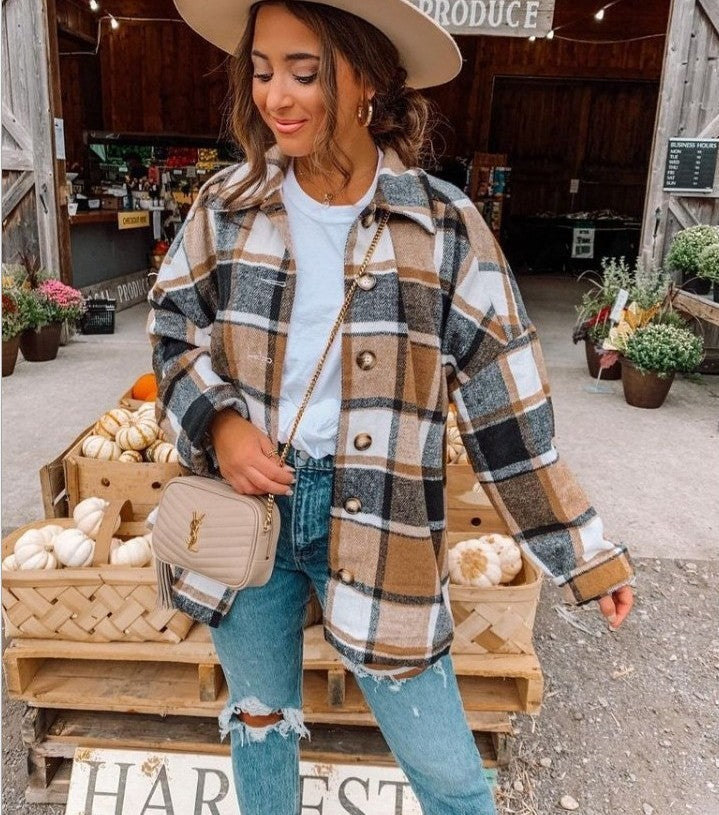 Loose Plaid Shirt Jacket Women