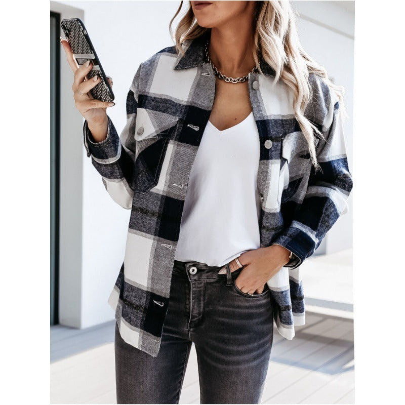 Loose Plaid Shirt Jacket Women