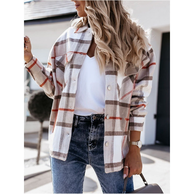 Loose Plaid Shirt Jacket Women