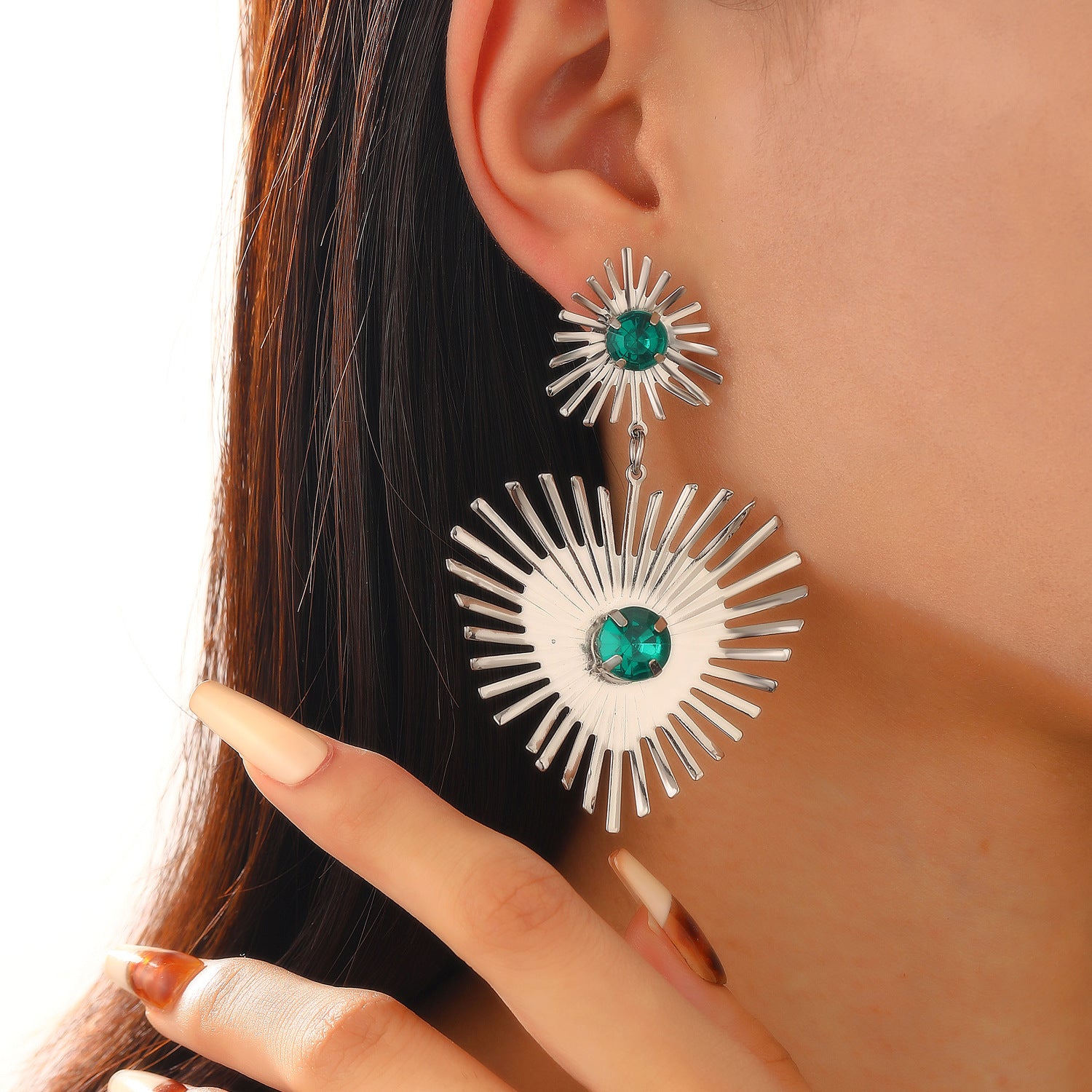 Bohemian Sunflower Heart Rhinestone Earrings