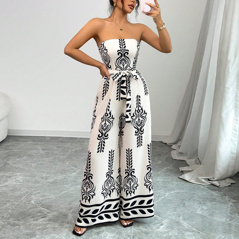 Printed Wide-Leg Women's Slim Jumpsuit