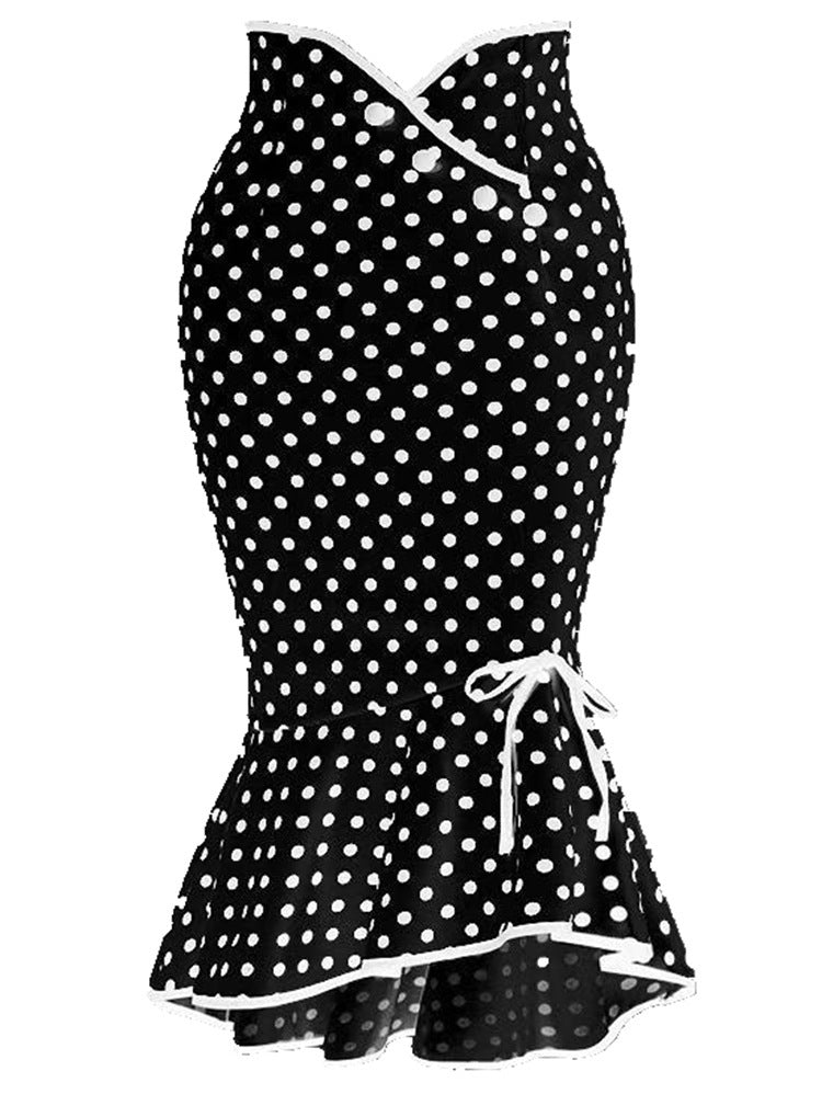 Polka Dot Lace-Up Fishtail Skirt