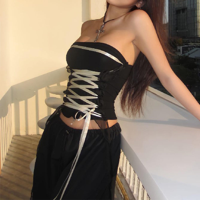 Fashion Lace-up Tube Top Sexy Slim Hot Girl Vest