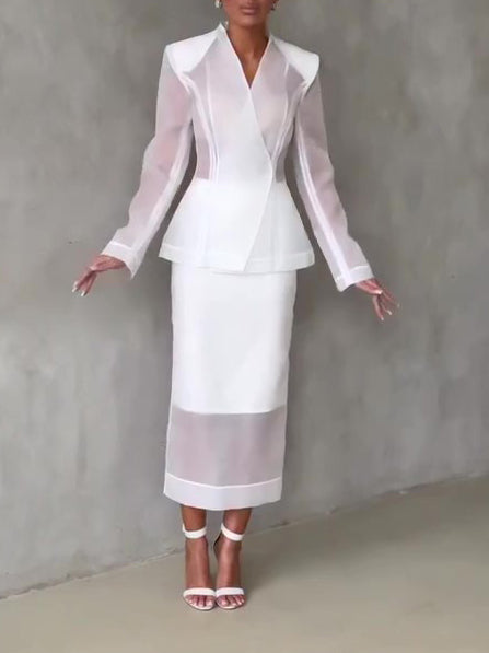 Organza Blazer Sheer Skirt Set