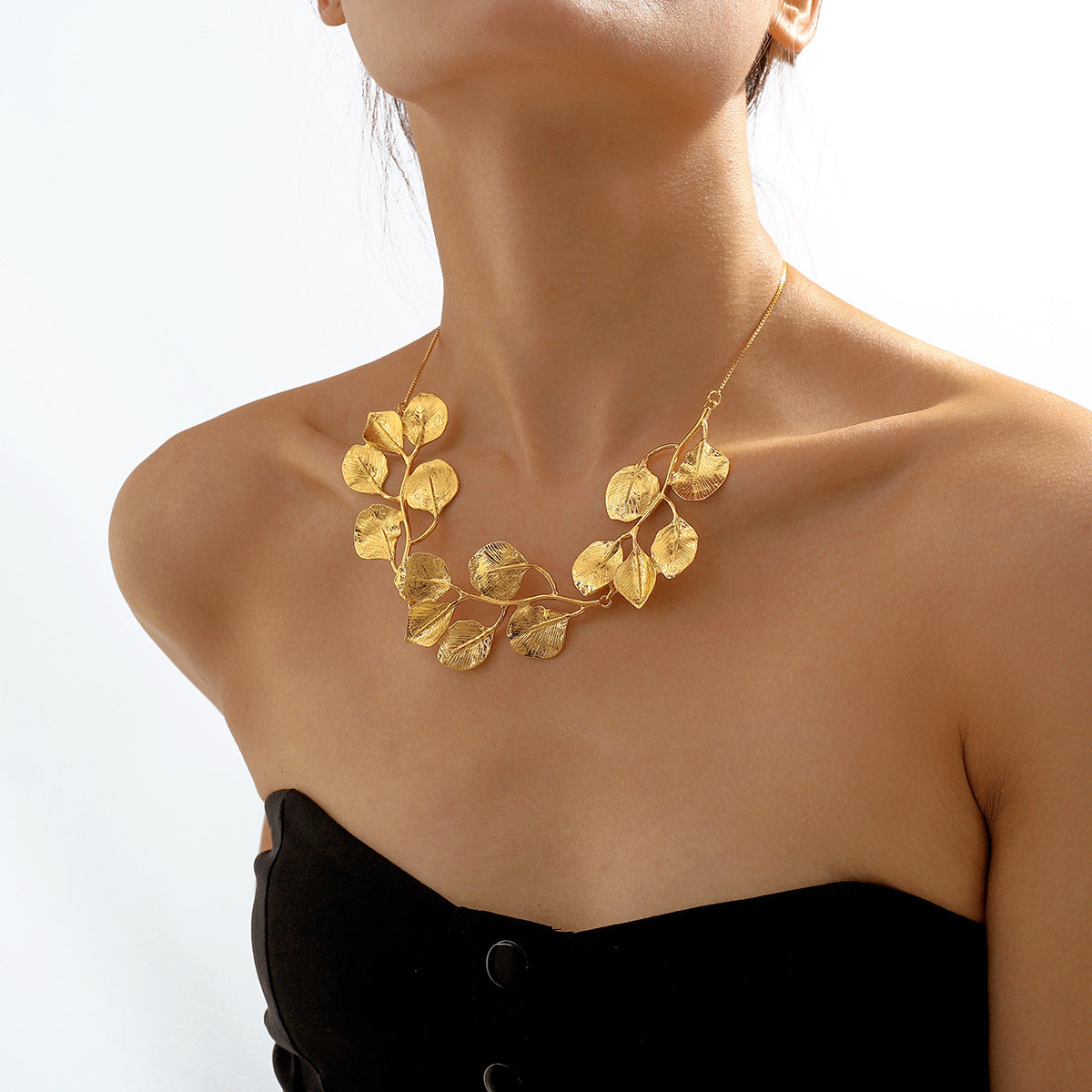 Luxury Metal Leaf Earrings Choker