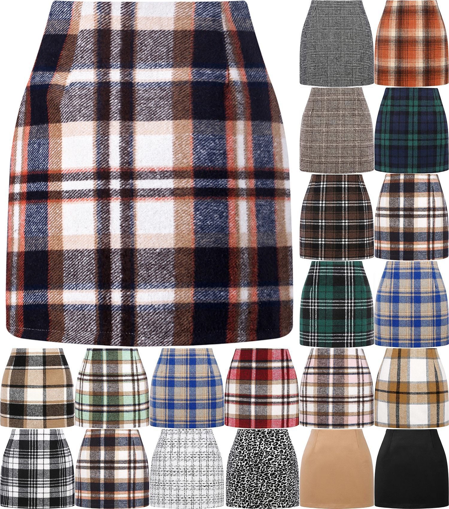 Women’s High Waist Plaid Wool Pencil Mini Skirt