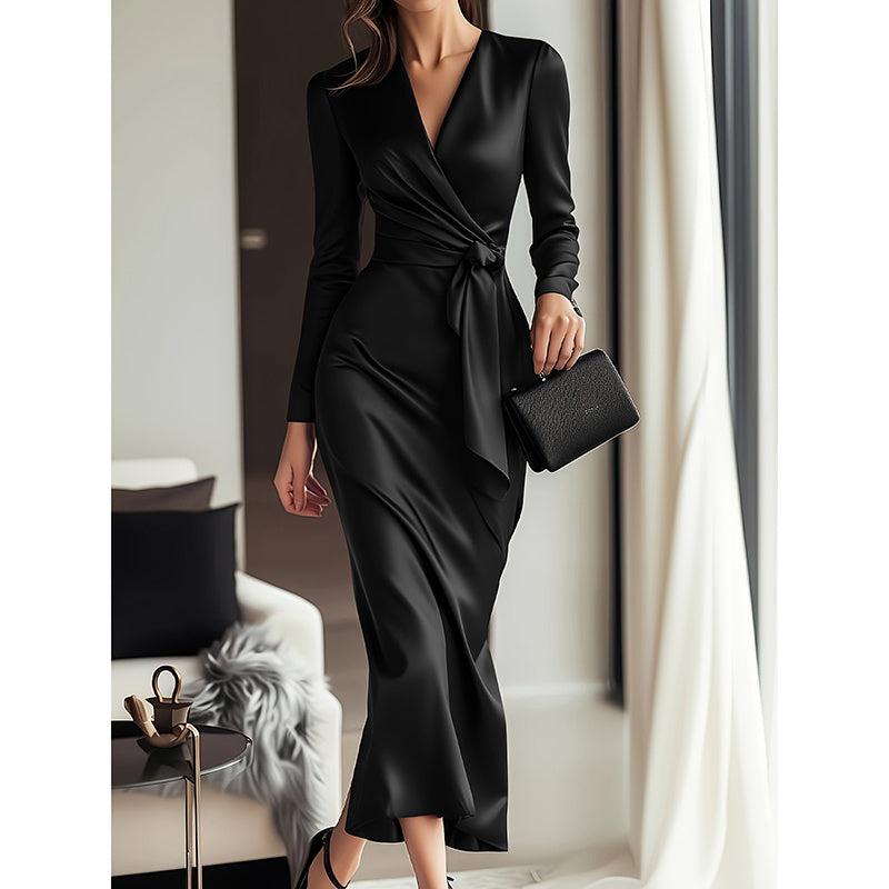 Burgundy Satin Midi Dress