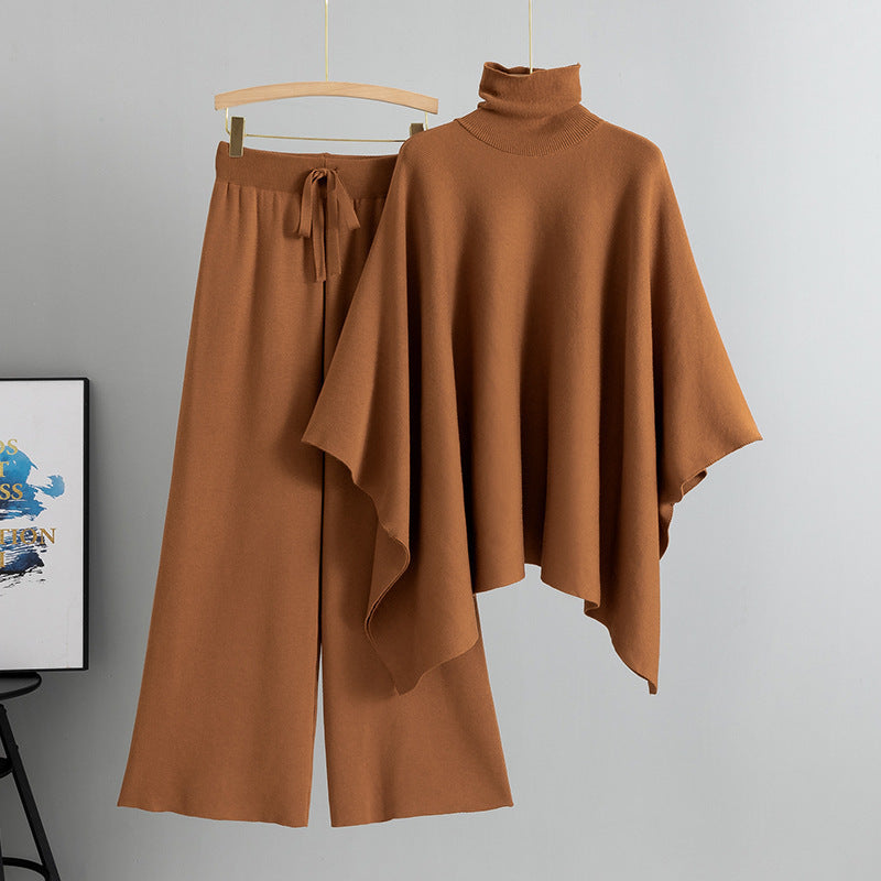 Elegant Turtleneck Cape Wide-Leg Outfit
