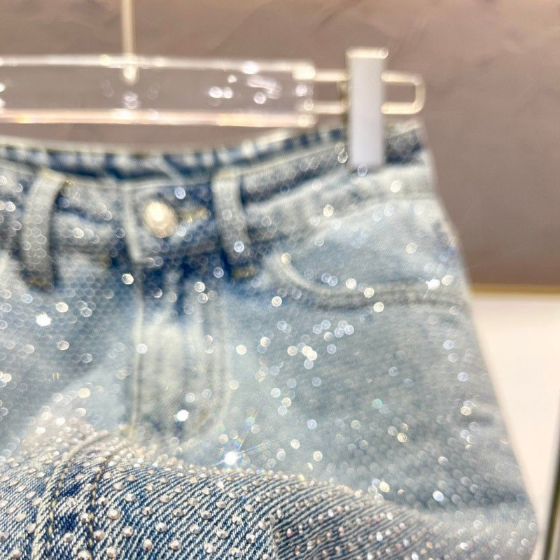 Starry Rhinestone Denim Skirt