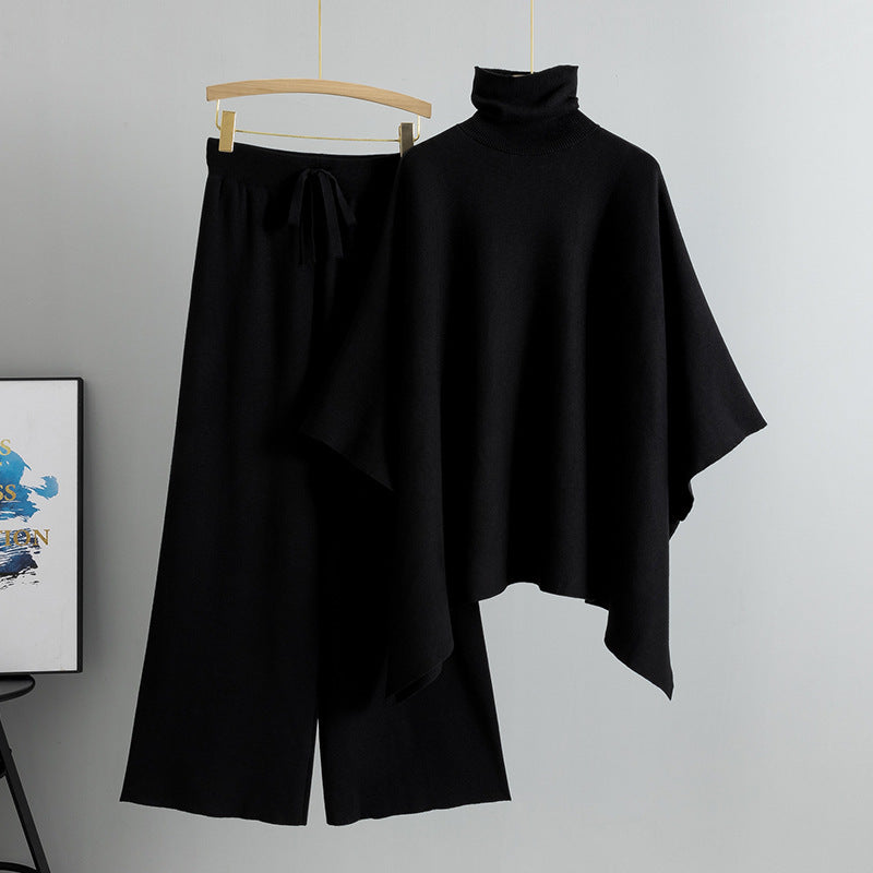 Elegant Turtleneck Cape Wide-Leg Outfit