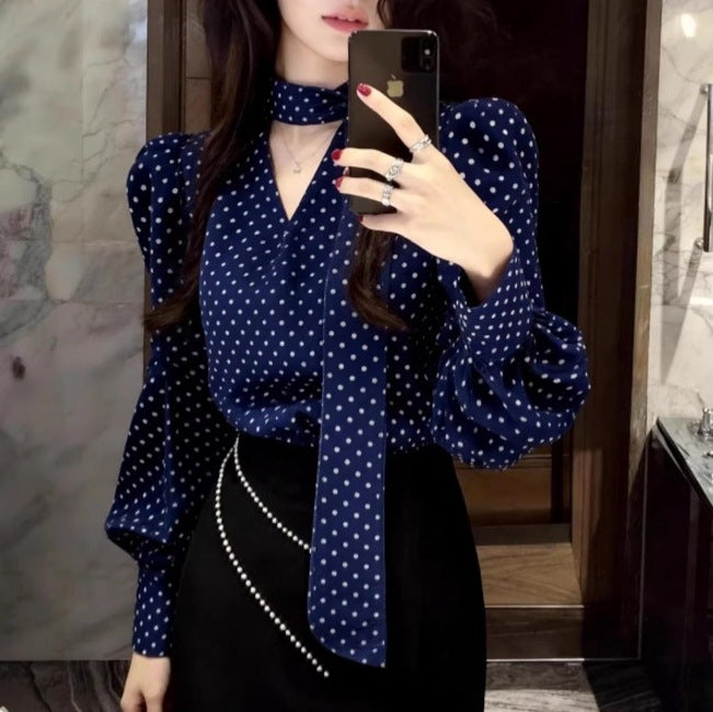 Ribbon-colored Polka-dot Shirt