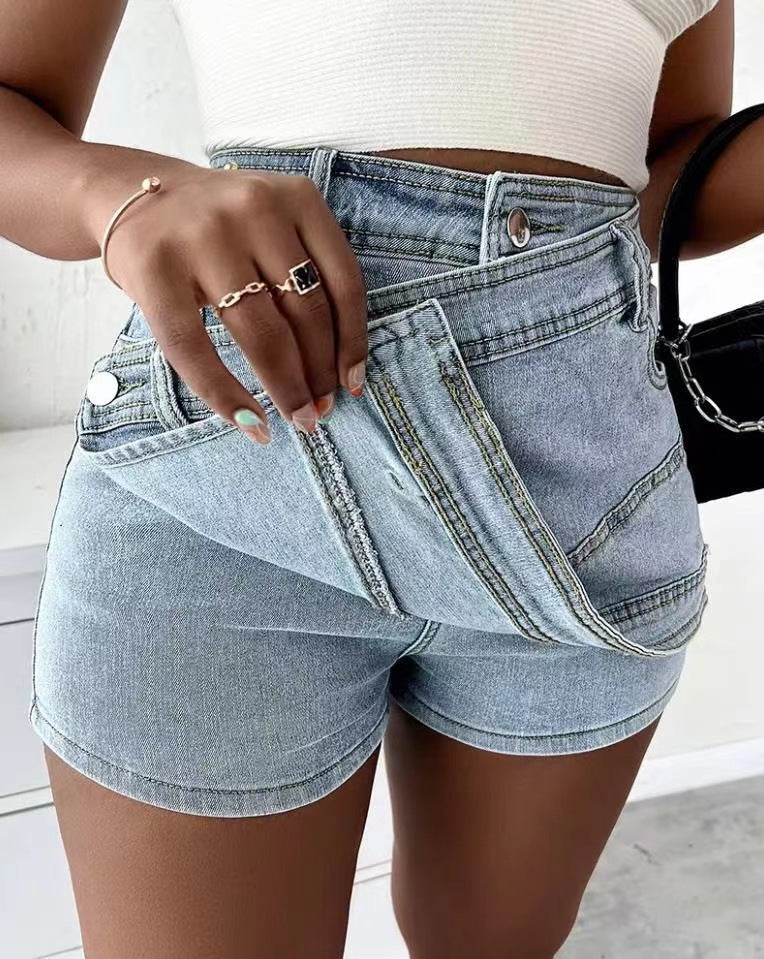 Asymmetrical Wrap Denim Skort