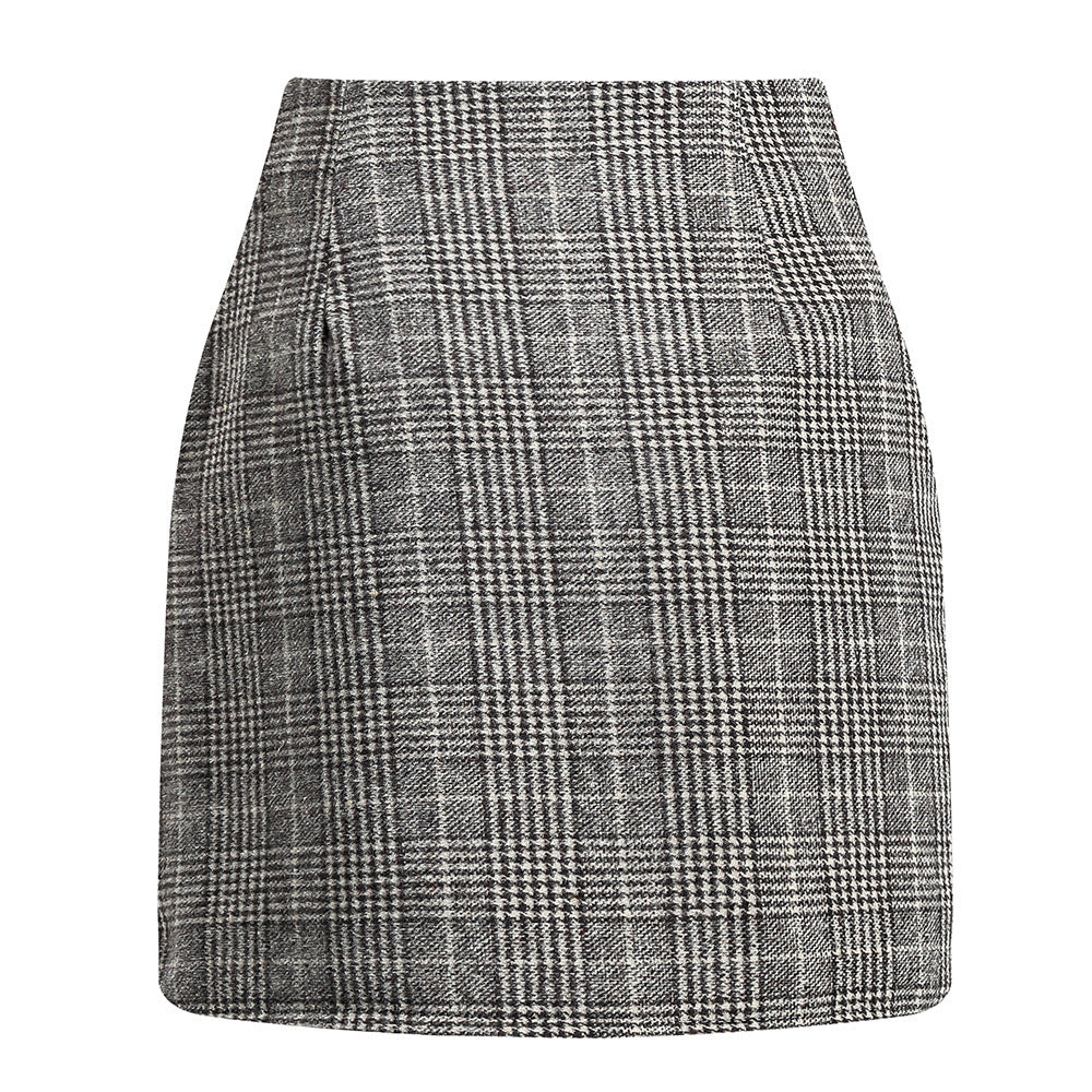Women’s High Waist Plaid Wool Pencil Mini Skirt