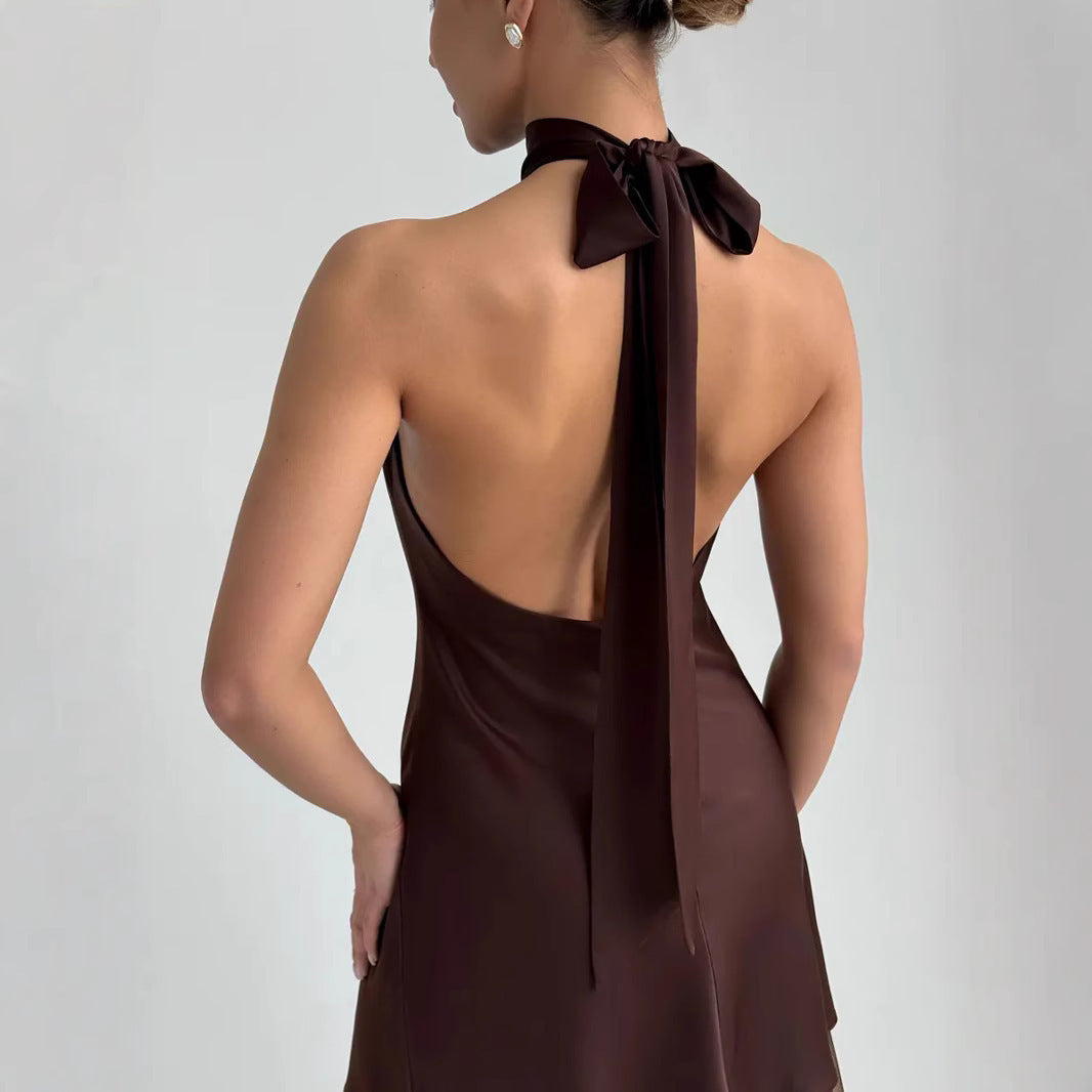Women's Dress Satin Halter Mid-length