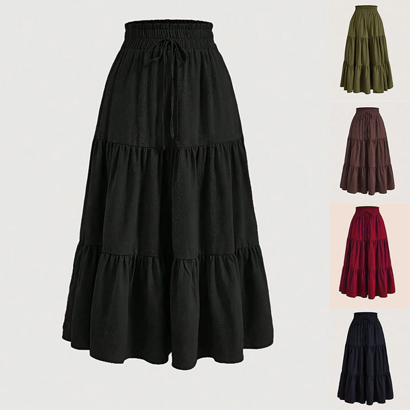 Women’s High-Waist Pleated Midi Skirt with Knot