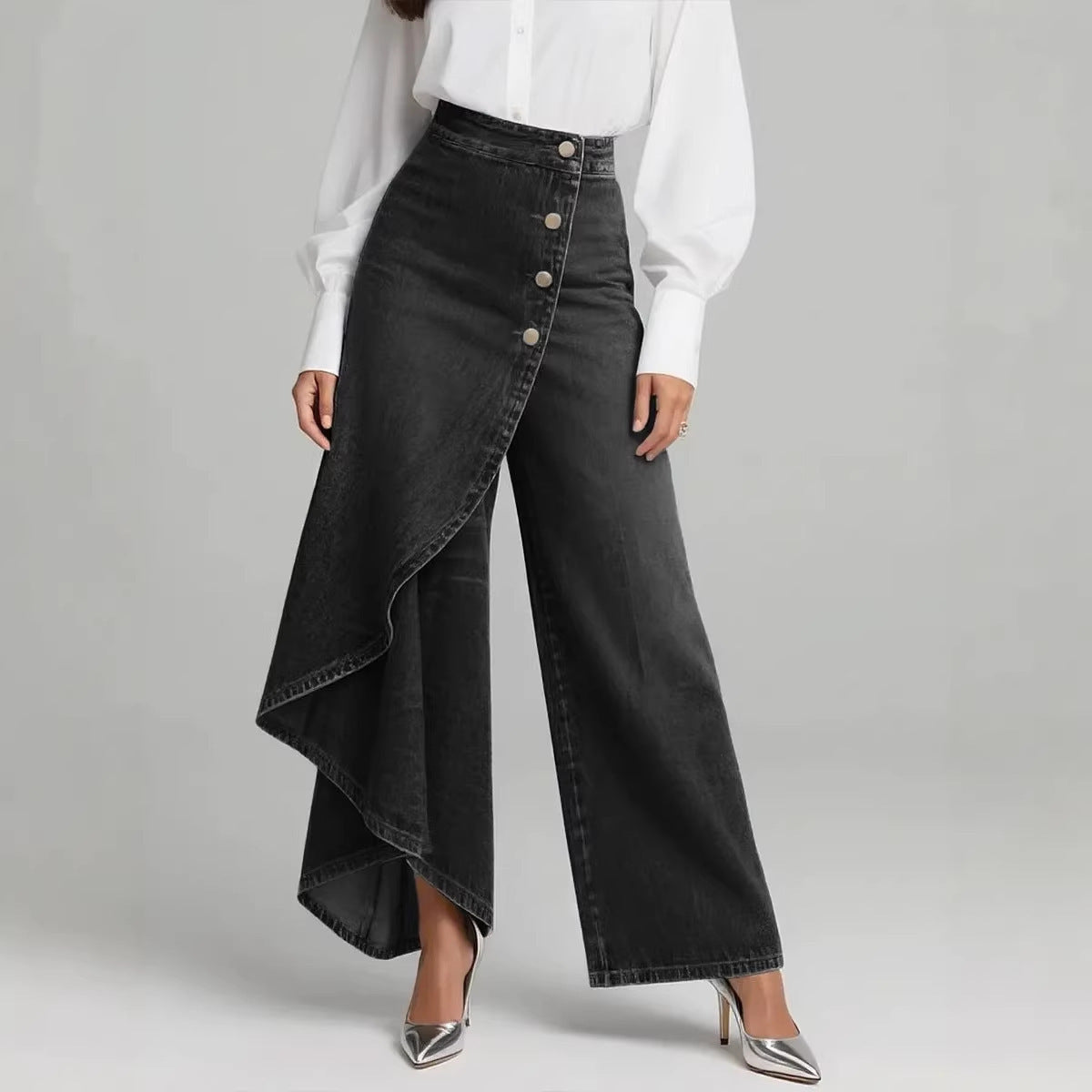 Unique Straight Leg Ruffle Button Pants