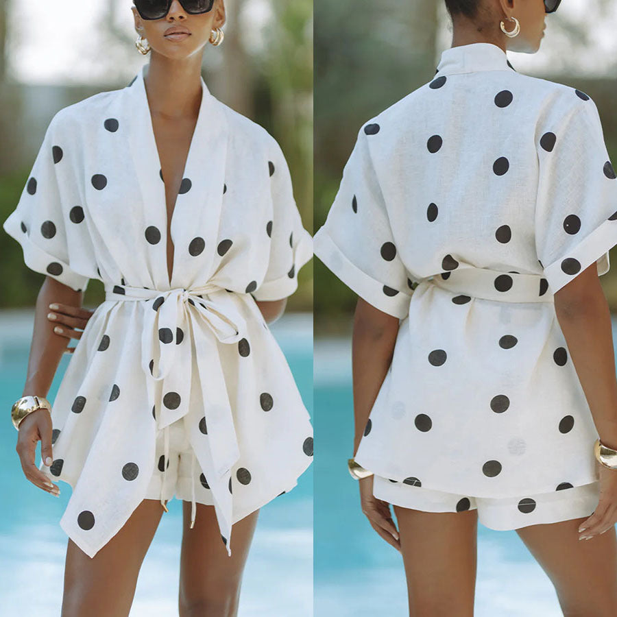 Polka Dot Linen Shorts Set