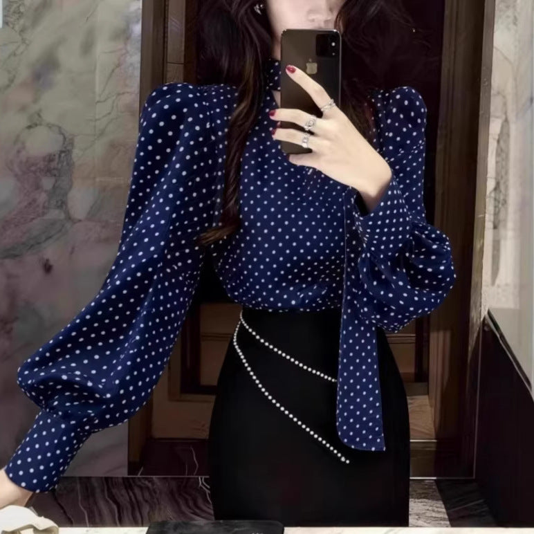 Ribbon-colored Polka-dot Shirt