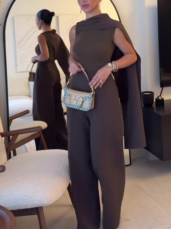 Brown Scarf Jumpsuits