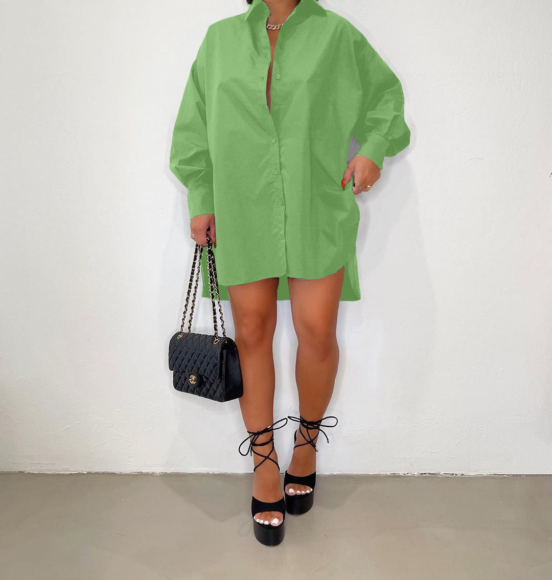 Side Split Button Shirt Dress