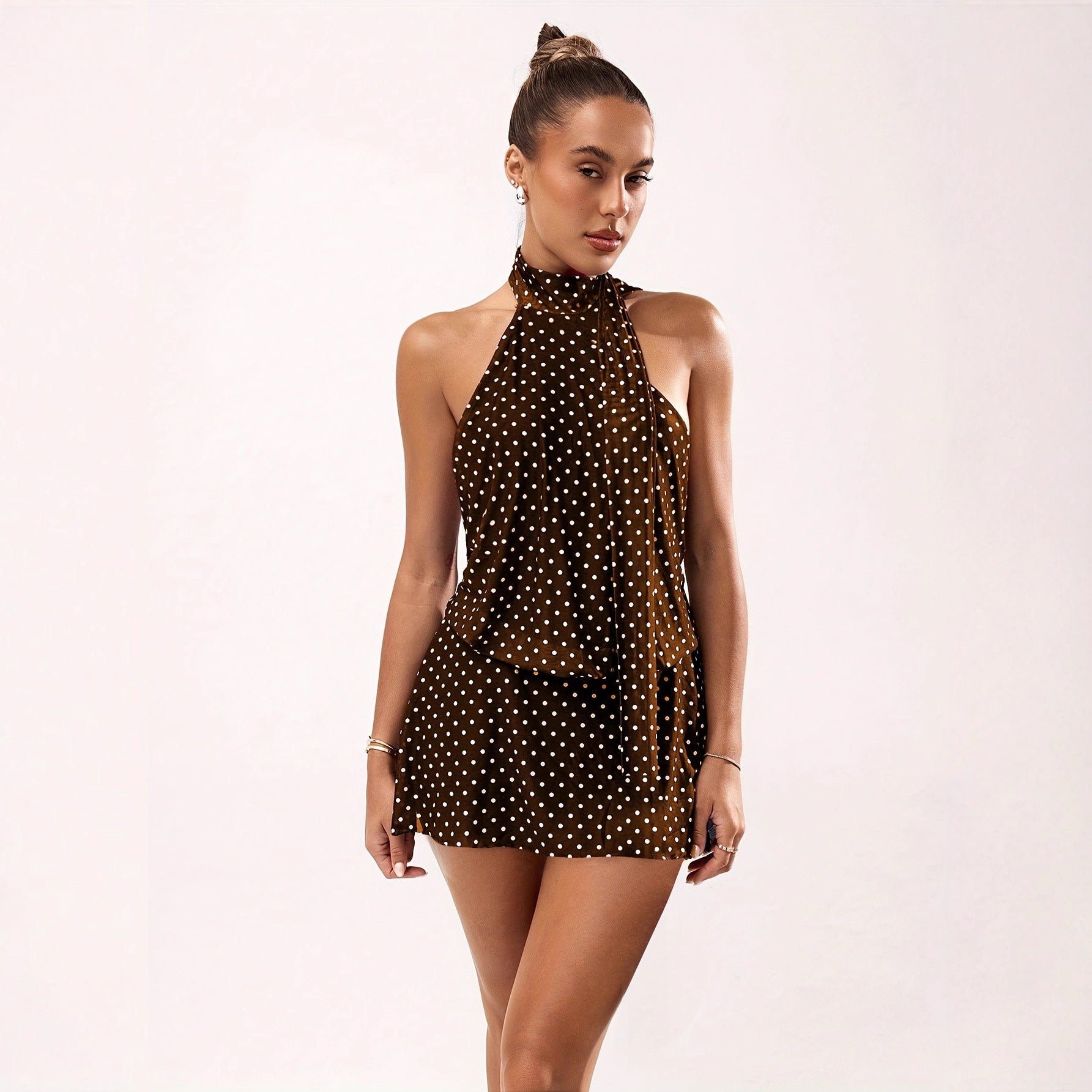 Sexy Polka-Dot Halterneck Mini Dress