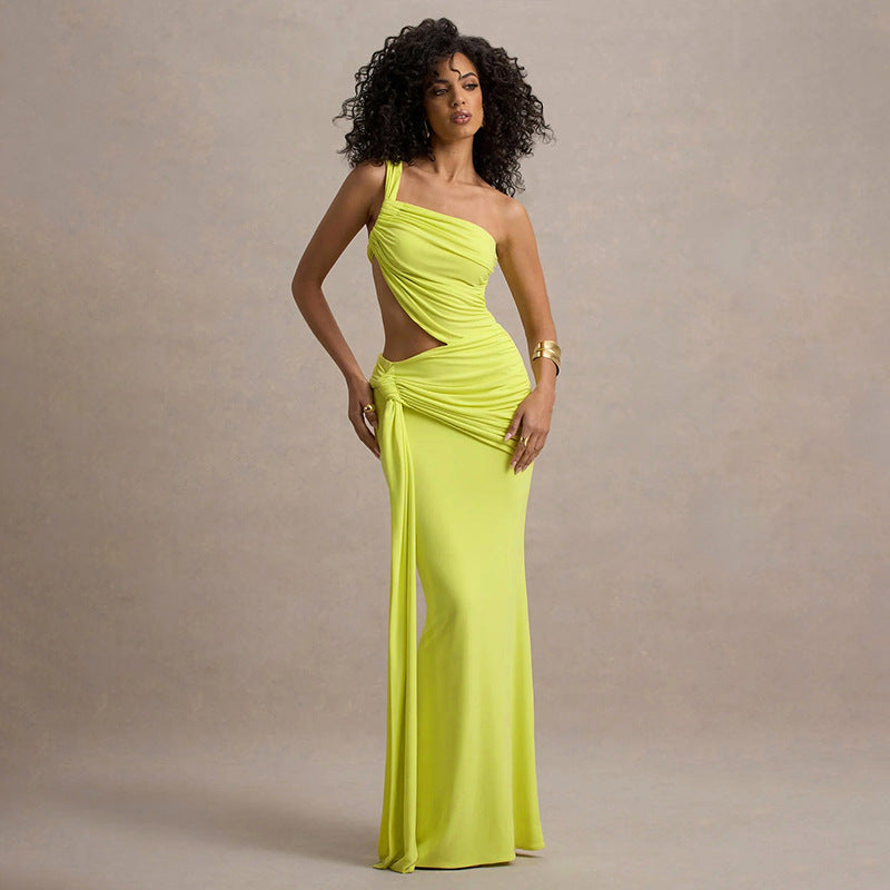 Pleated Irregular Streamer Dress