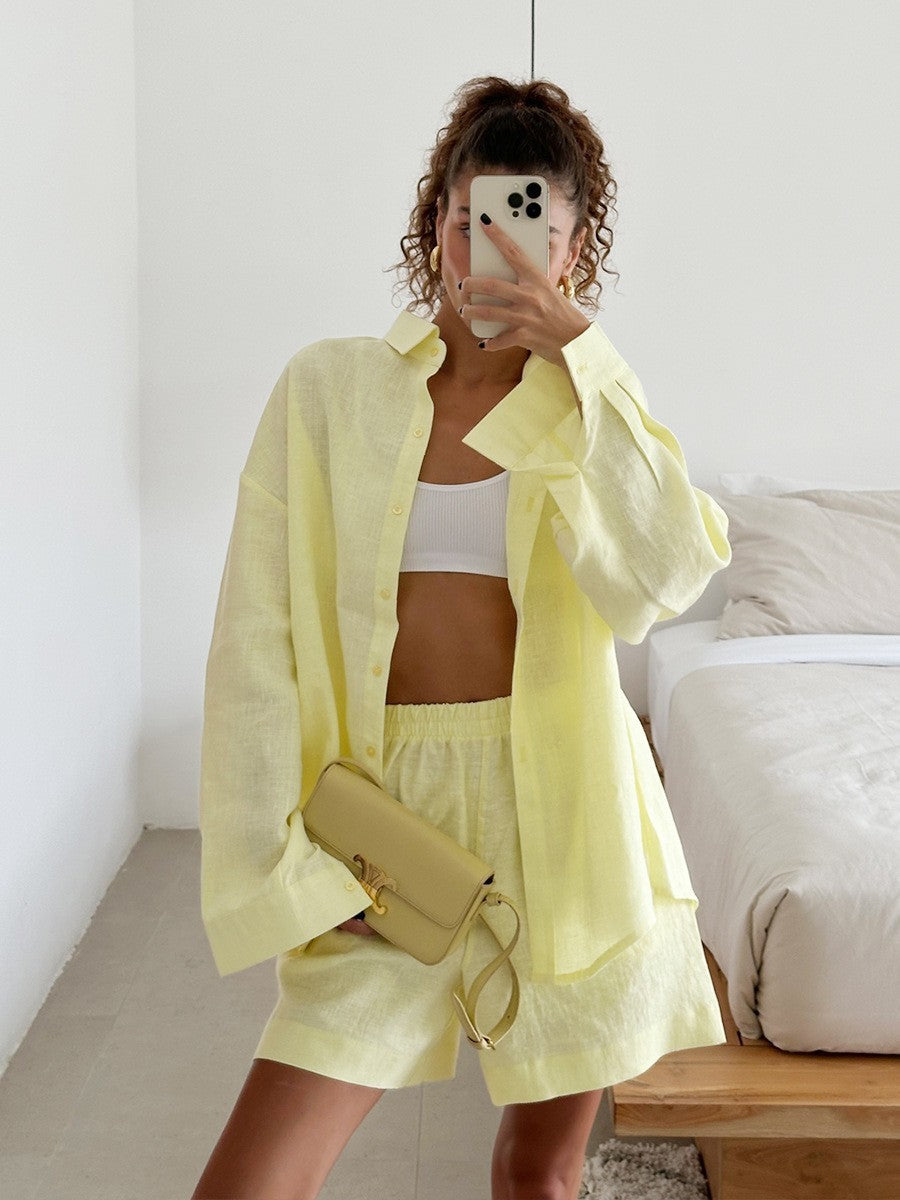 Long Sleeve Cardigan Shorts Set