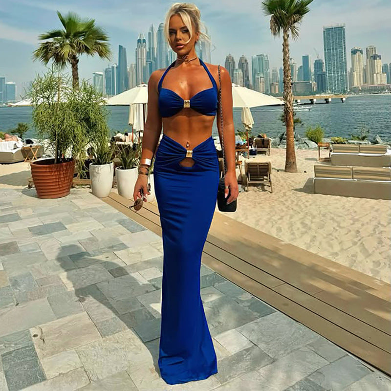 Sexy Bandeau Back-Slit Dress Set