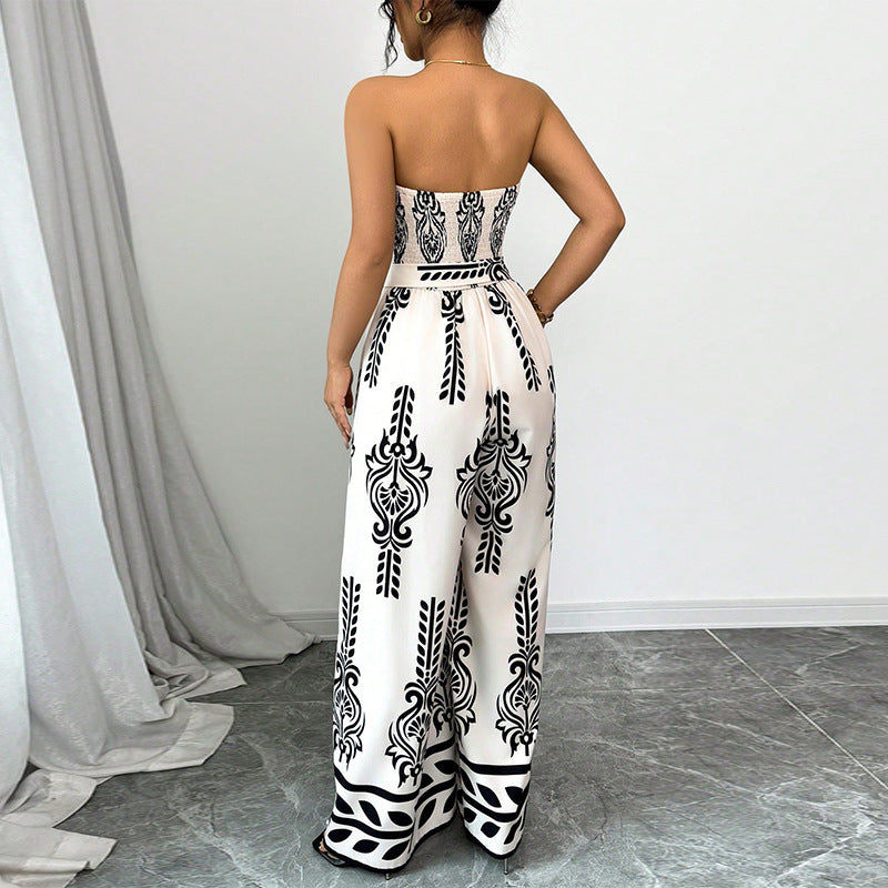 Printed Wide-Leg Women's Slim Jumpsuit