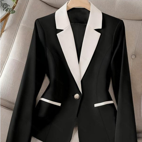 Black and White Contrast Lapel One-Button Blazer