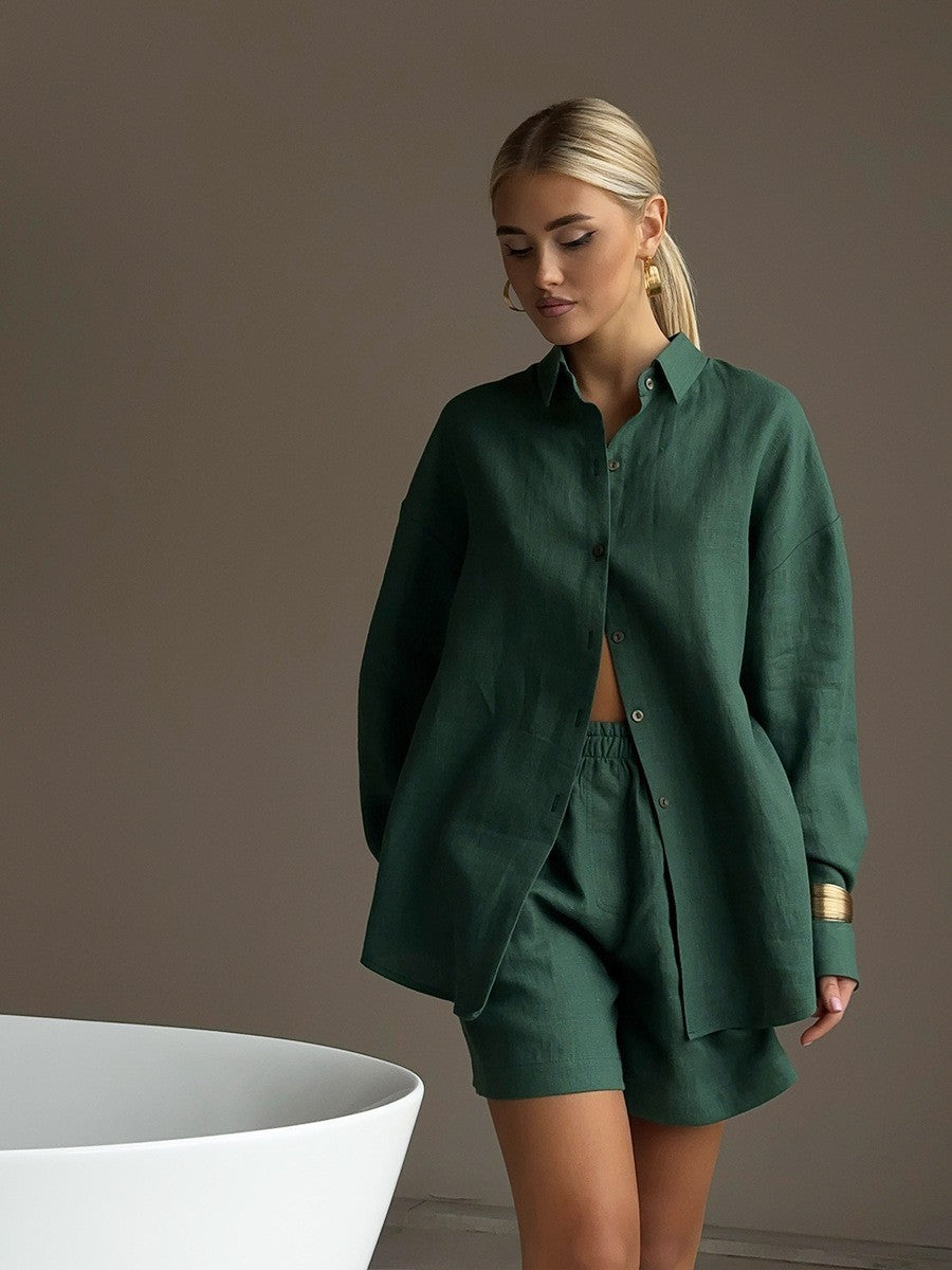 Long Sleeve Cardigan Shorts Set