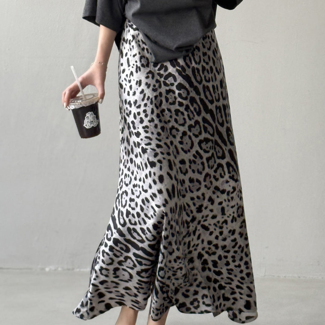 Luxury Leopard Print Split Skirt