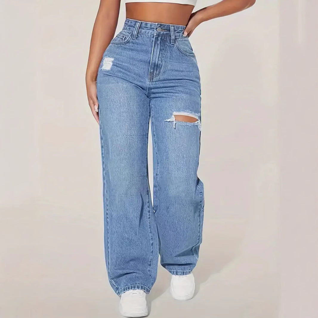 Women’s Washed Hole Denim Jeans