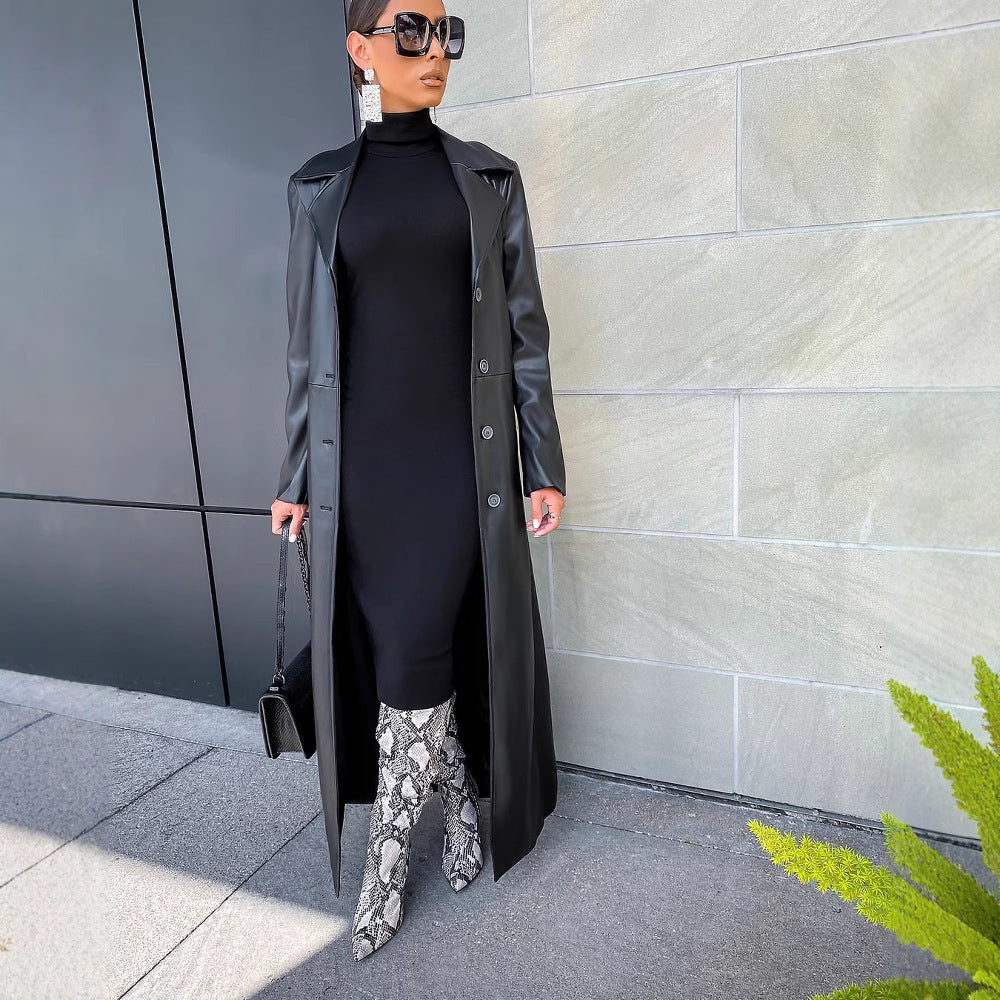 Long Leather Trench Coat